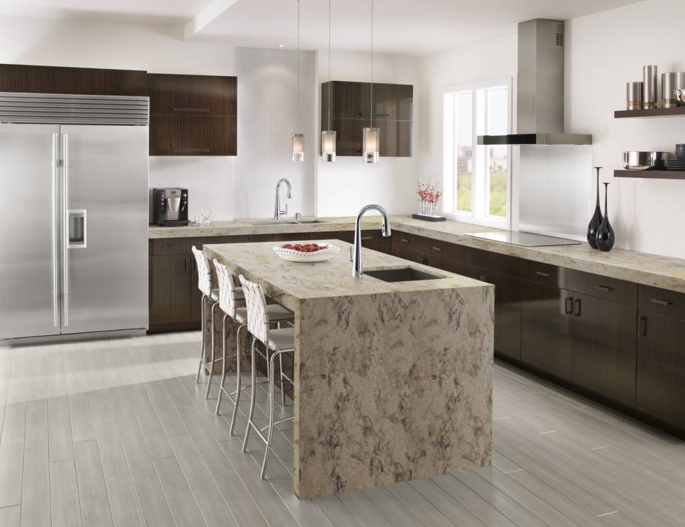 kitchen with corian riverbed countertops