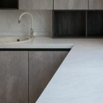 white meganite countertop with sink